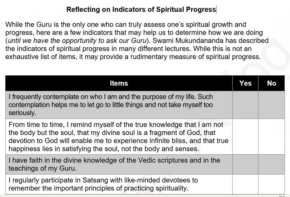 Indicators of Spiritual Progress