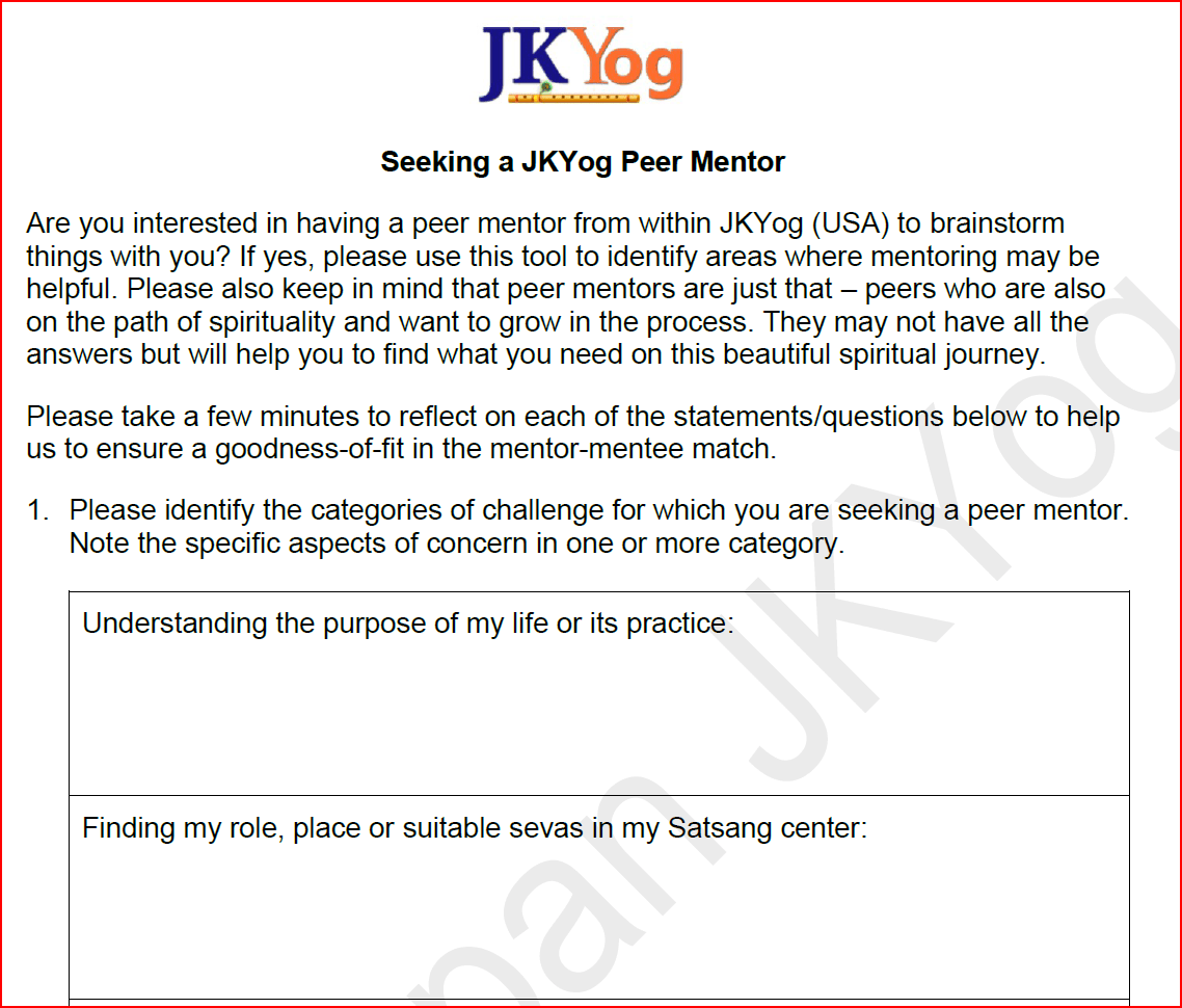 Seeking a JKYog Mentor