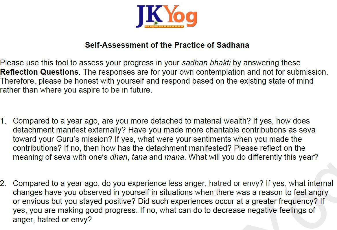 Self-Assessment of the Practice of Sadhana